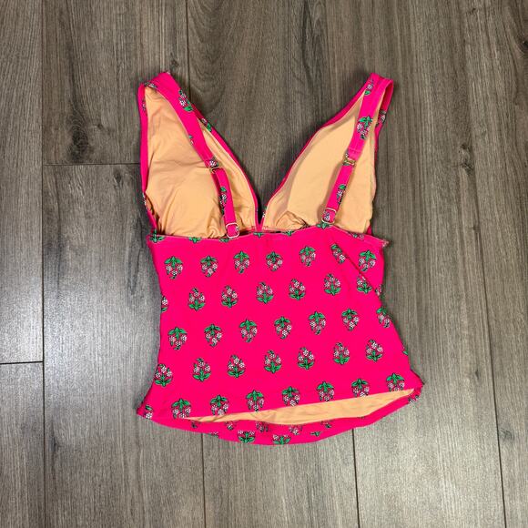 J.Crew Ruched Plunge Tankini Top SZ S Pink Floral Print Adjustable Straps Lined - Picture 8 of 10